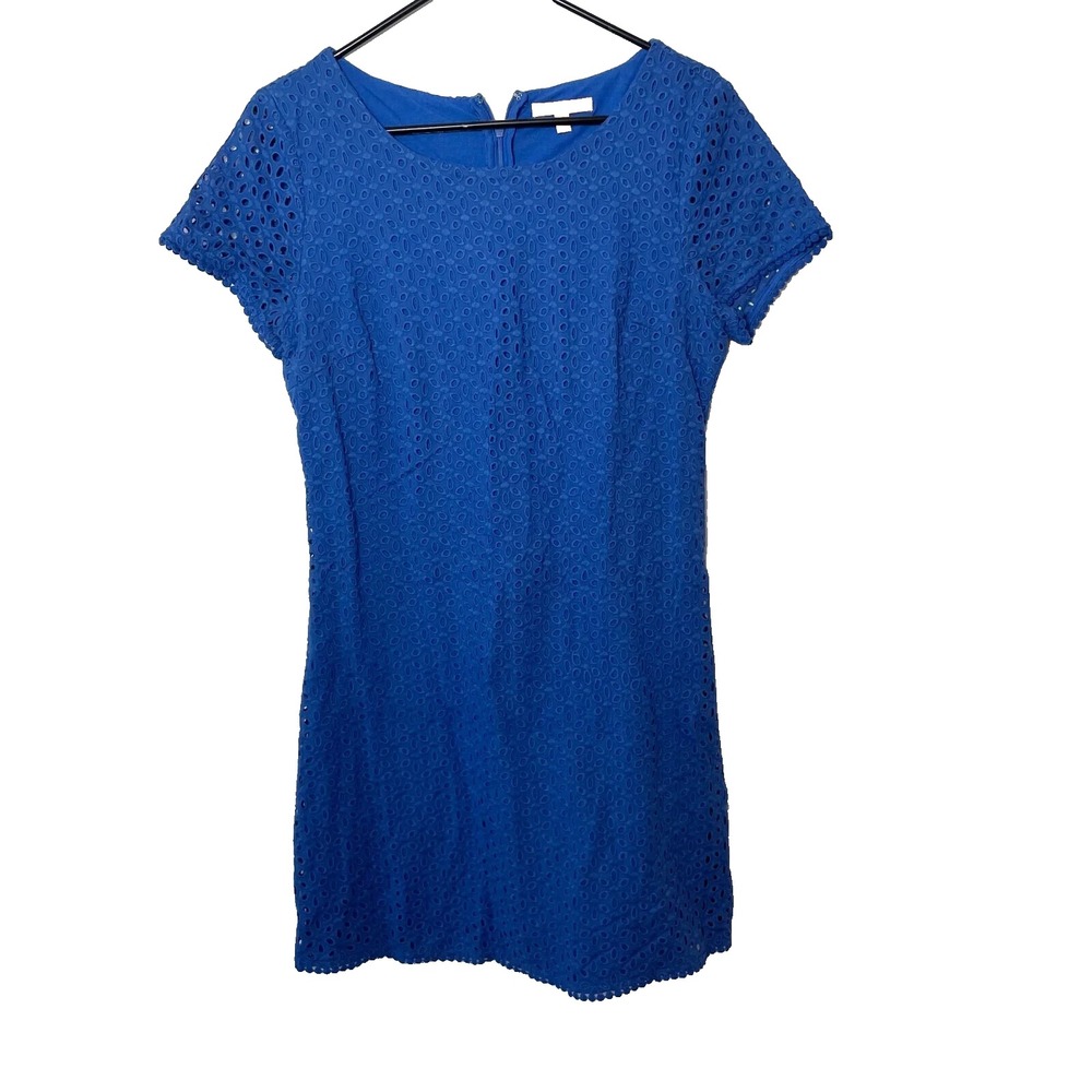 Skies Are Blue Short Sleeve‎ Eyelet Mini Dress Womens Small Blue Lined Formal